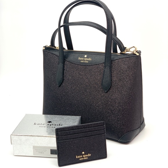 Kate Spade Shimmy Satchel & Card Holder Set Black - Picture 2 of 11